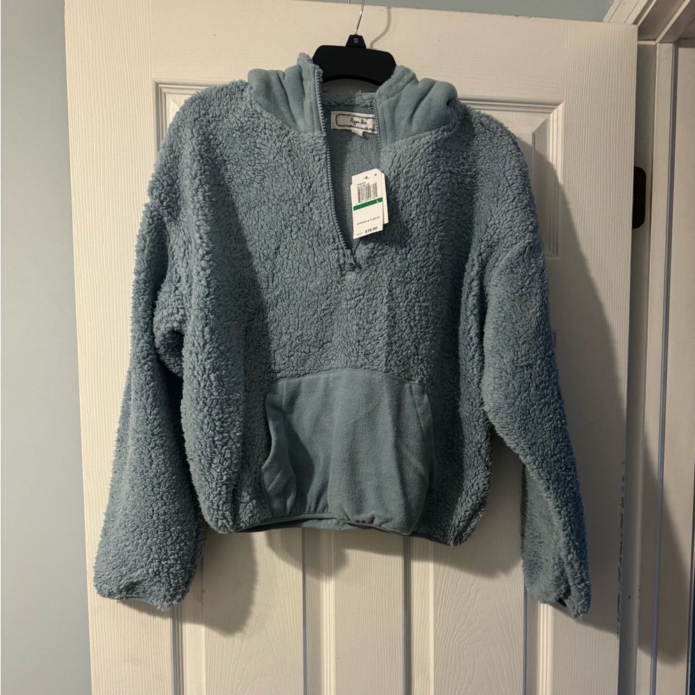 Hippie Rose Light Blue Sherpa Pullover Hoodie